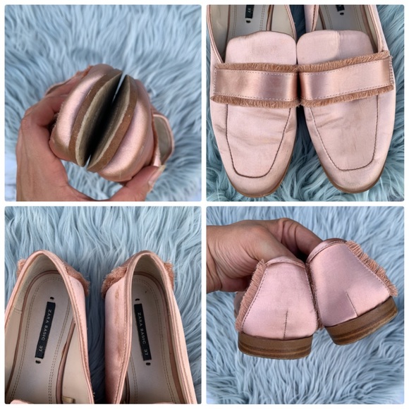 SOLD✨ZARA satin pink frayed Loafer flat - Picture 7 of 8